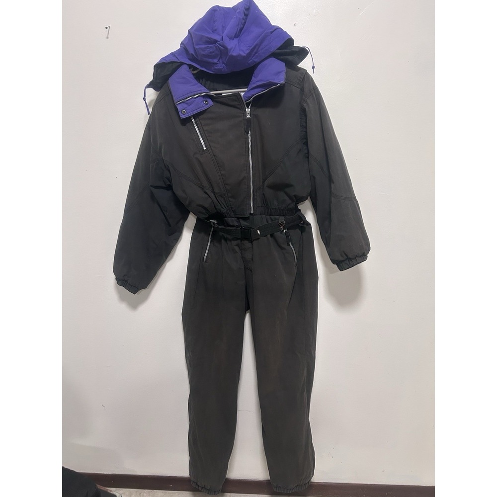 Vintage Obermeyer Insulated One Piece Snow Ski Suit Faded Black Purple Women's 8